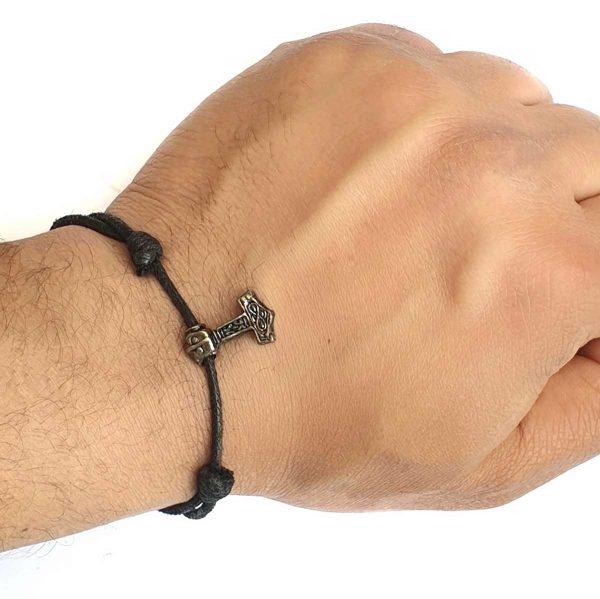 Viking Odin Axe Black Rope Unisex Bracelet