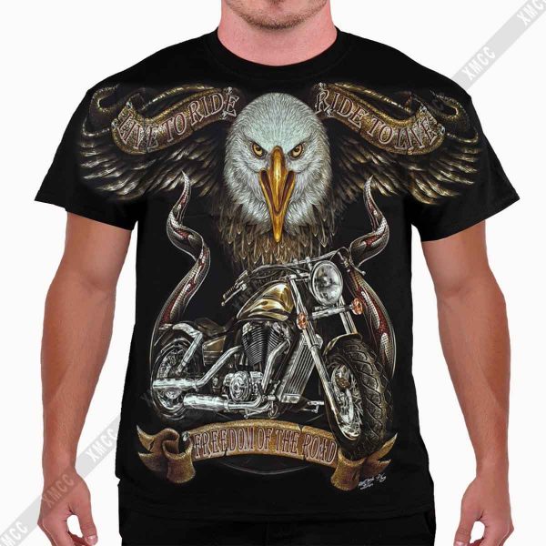 Freedom Eagle Motorcycle 3D T-shirt Glow in the dark 100% cotton