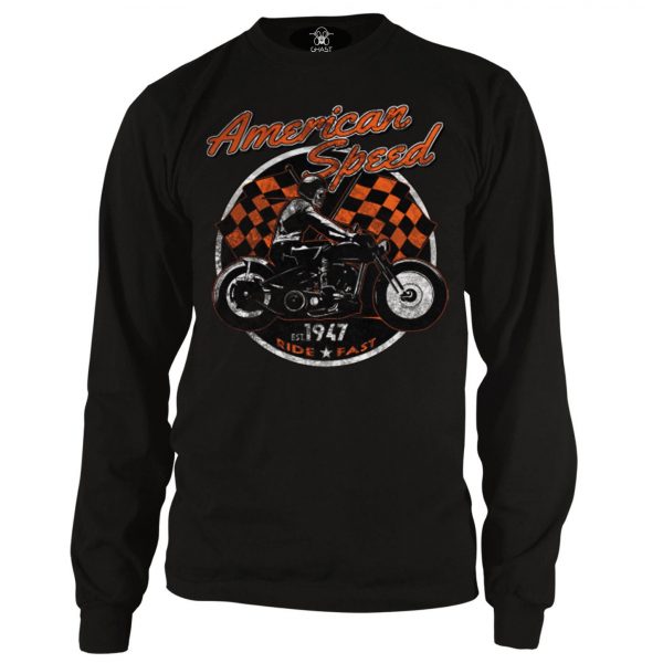 American Speed Ride Fast Est. 1947 Motorcycle Bike Skull Long Sleeve Thermal