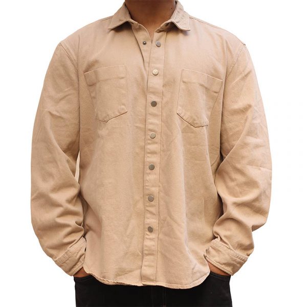 Oversize Denim Jacket Pocket Khaki