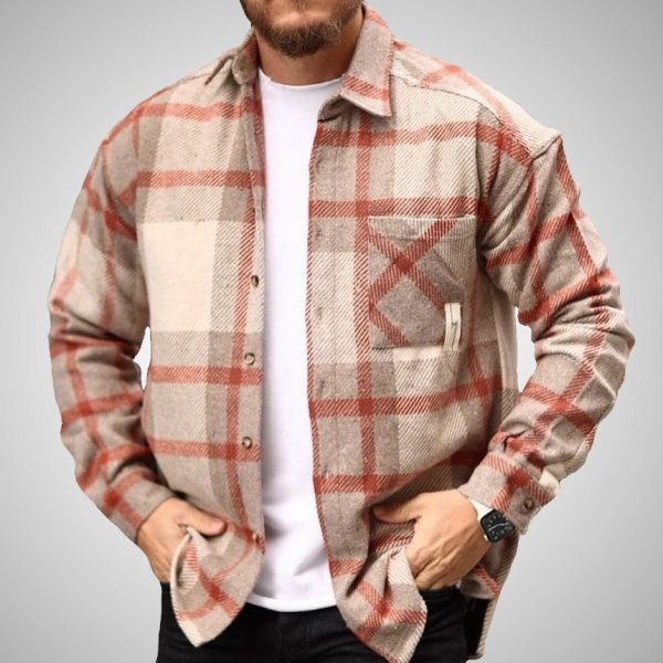 Beige & orange Heavy Wool Flannel Shirt